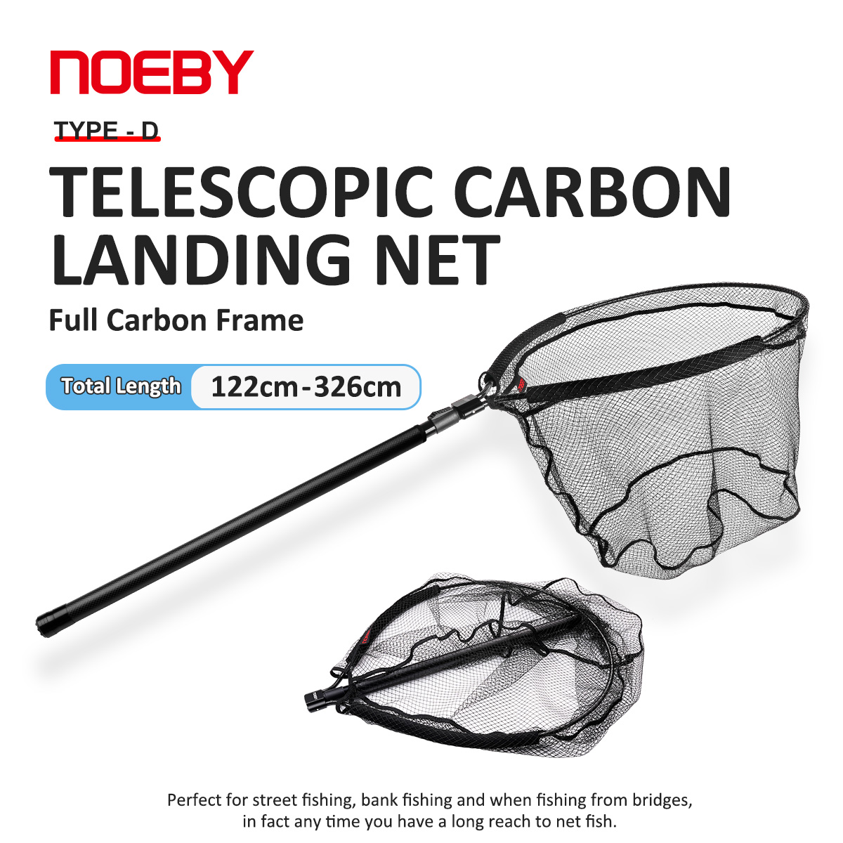 Fish Net Handle - NOEBY Teleskopischer Landungsnetz-Korb aus Vollcarbon, faltbar,