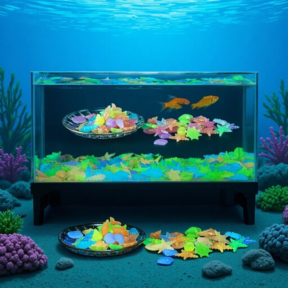 Aquarium Fish Gallery - Leuchtende Ozeansteine, fluoreszierende Muscheln, bunte Seesterne
