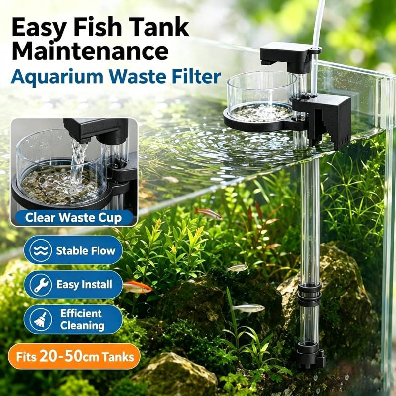 Aquarium Fish Waste Collector - Abnehmbarer Luftdruck-Aquarium-Fischkot-Sammler, Kotreiniger, Wasserfilter, Aquascape-Oberflächenölabscheider, Verstellbare