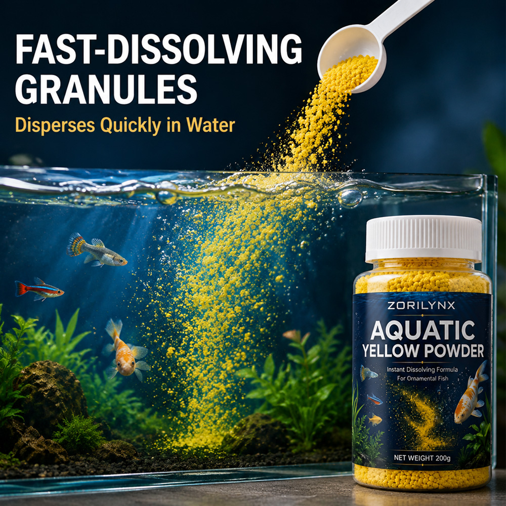 Aquarium Fish Yellow - Aquatisches gelbes Pulver, sofort auflösende Granulate,