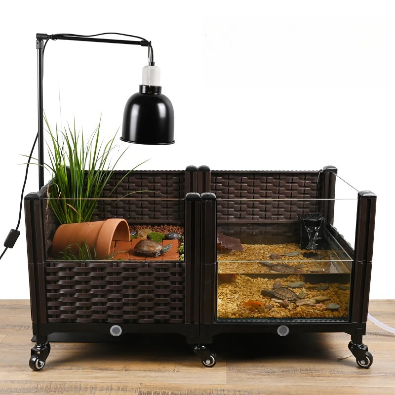 Aquarium Fish Yellow - Öko-Schildkrötenpanzer mit Sonnenplattform, Glasterrarium für Schildkröten,